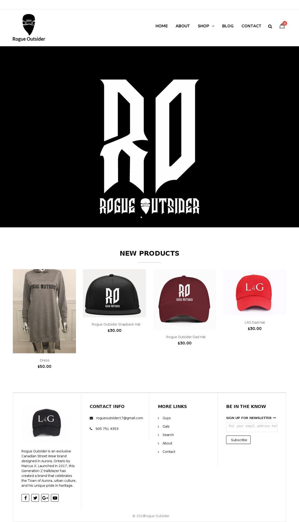 rogueoutsider.com — Shopify storefront screenshot