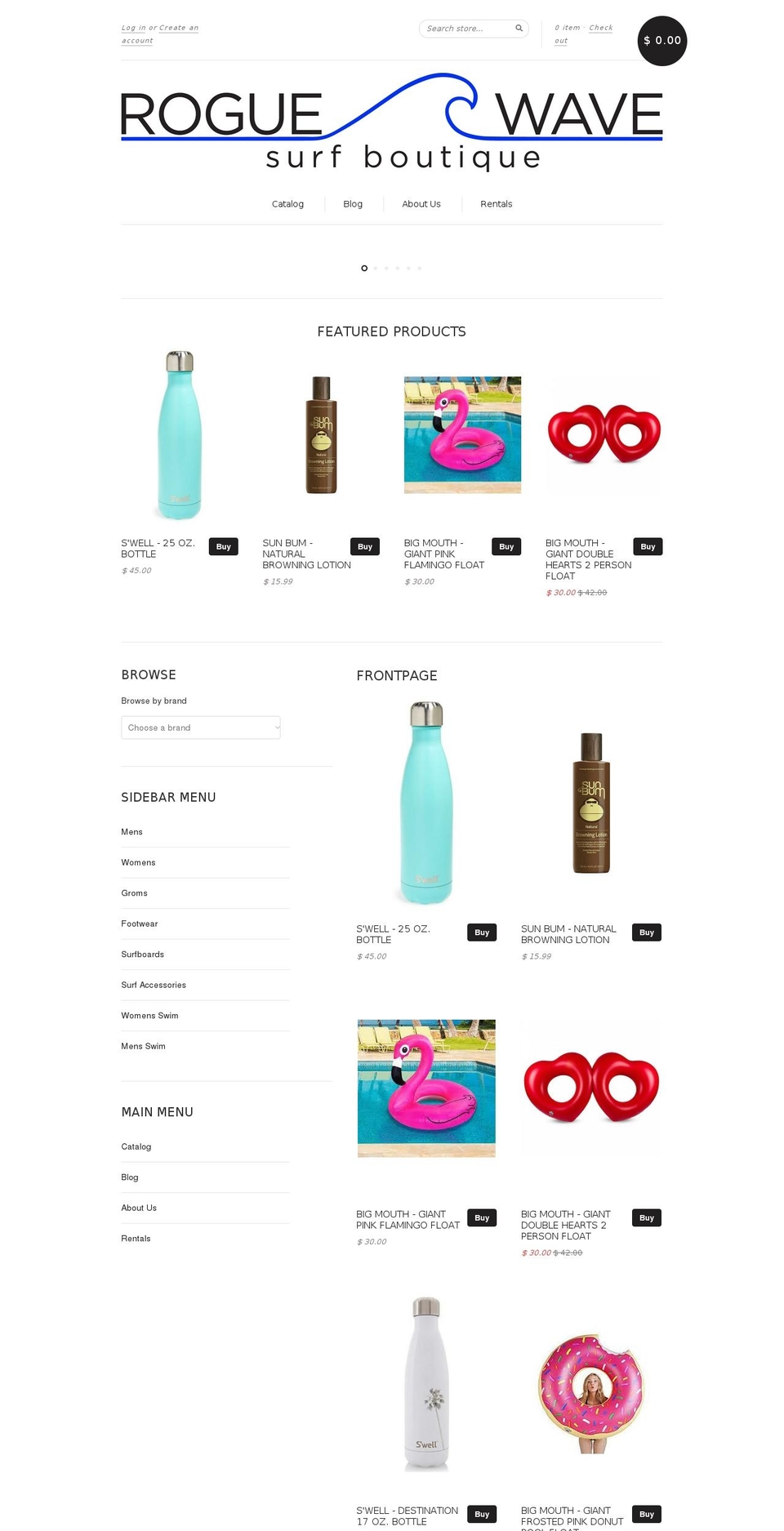 roguewavesurfboutique.com shopify website screenshot