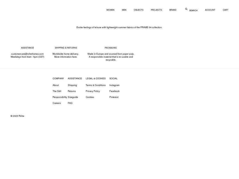 roheframes.com shopify website screenshot