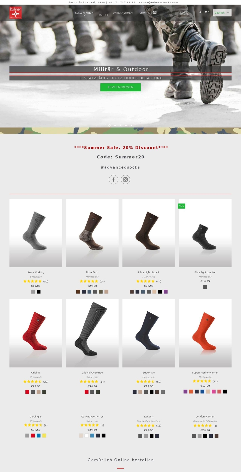 rohnersocks.eu shopify website screenshot