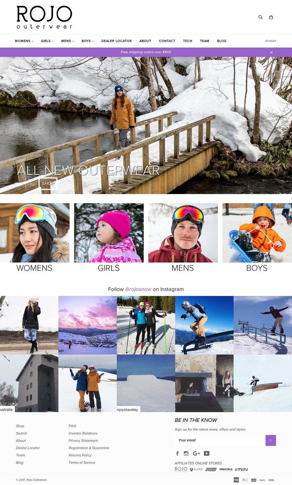 rojoouterwear.com shopify website screenshot