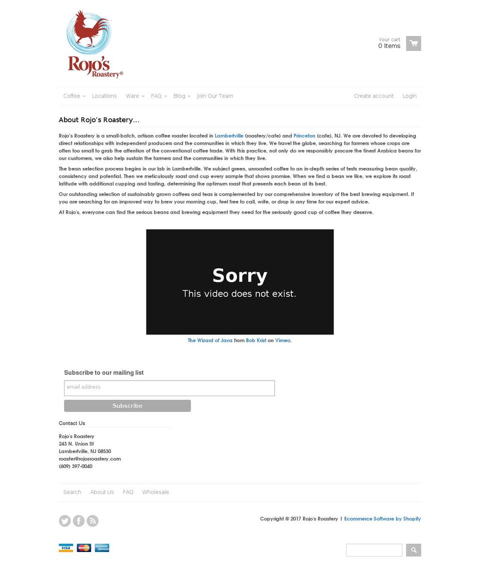 rojosroastery.com shopify website screenshot