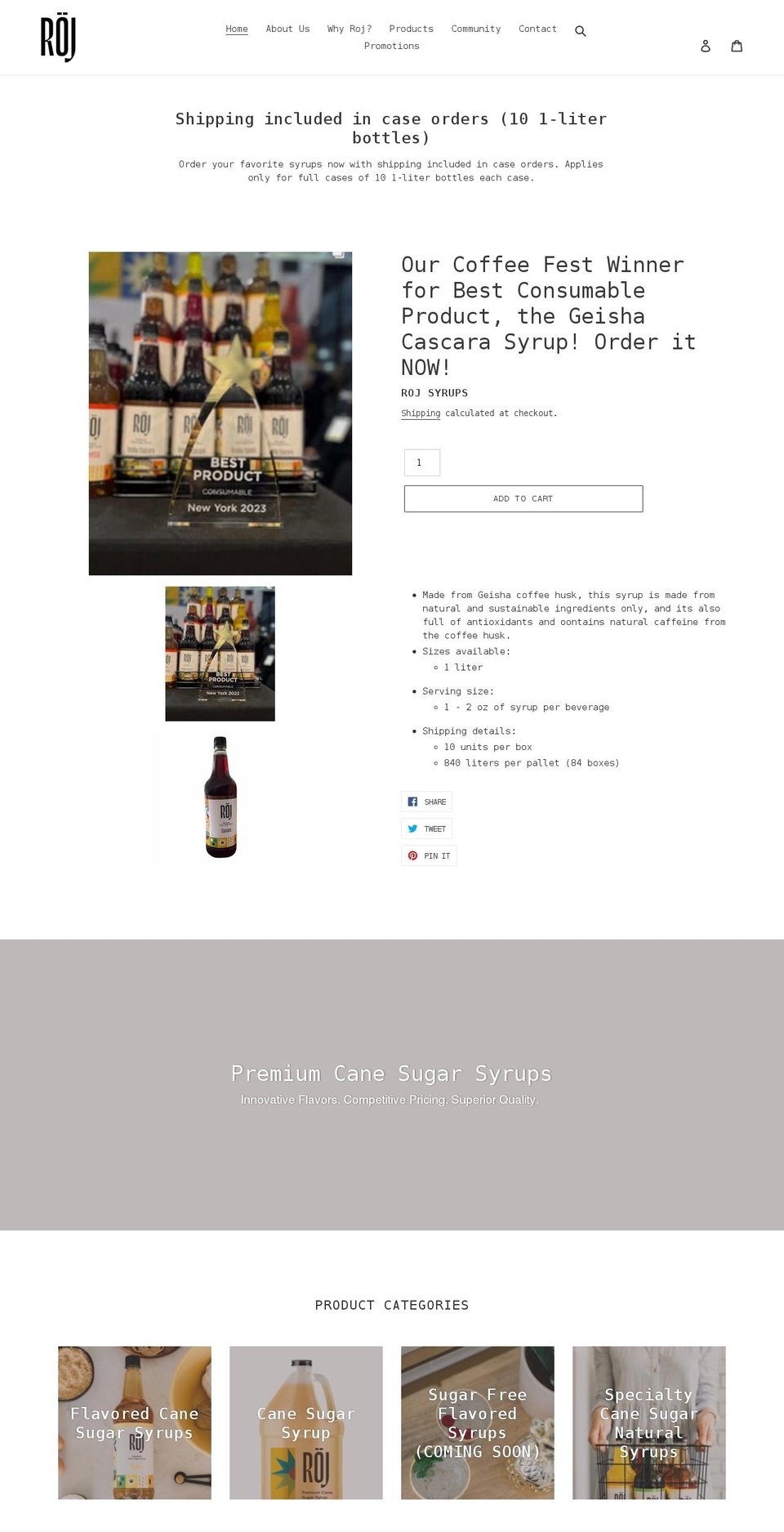 rojsyrups.com shopify website screenshot