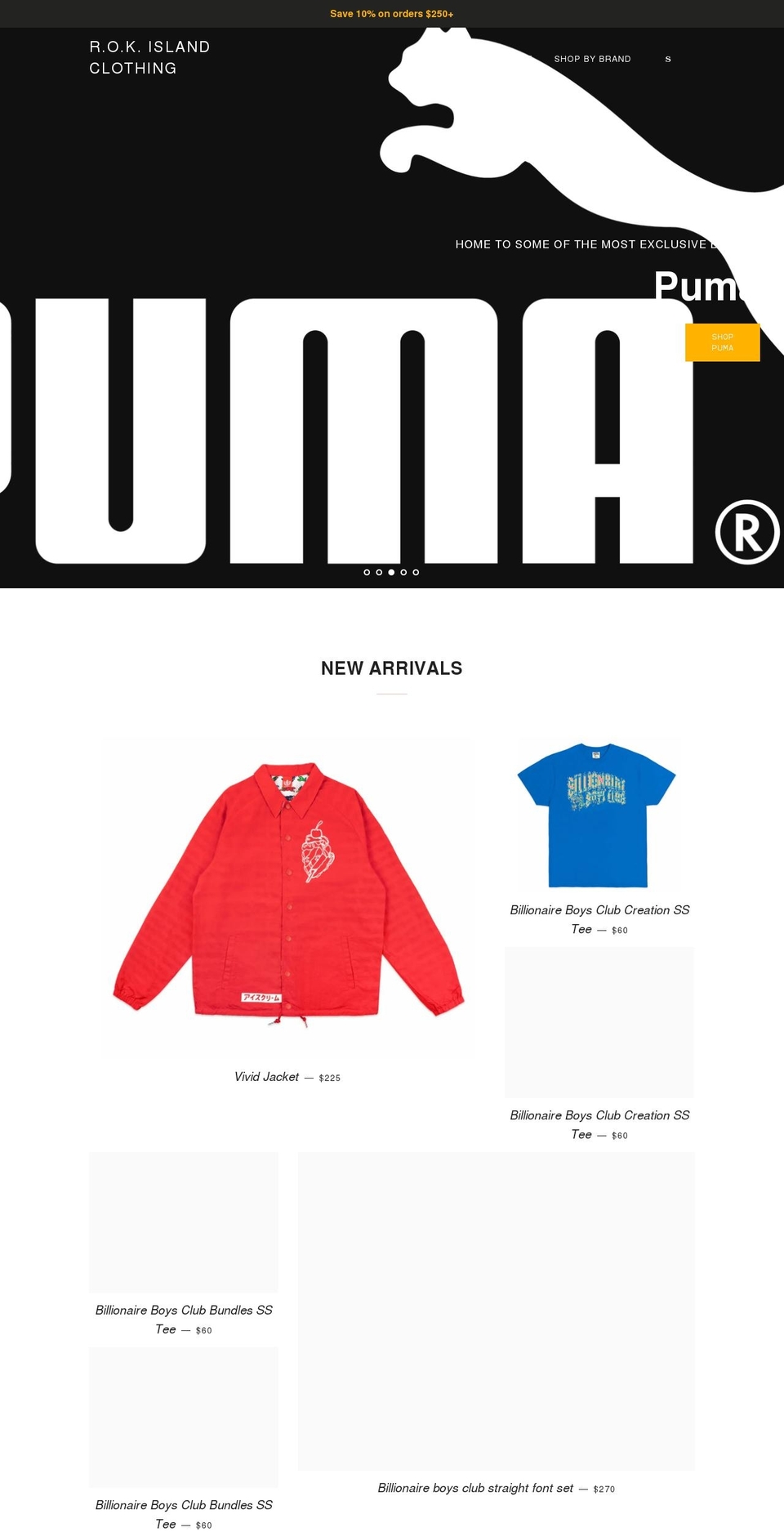 rokislandshopclothing.com shopify website screenshot