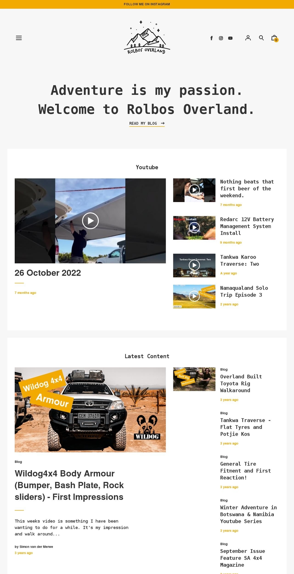 rolbosoverland.com — Shopify storefront screenshot