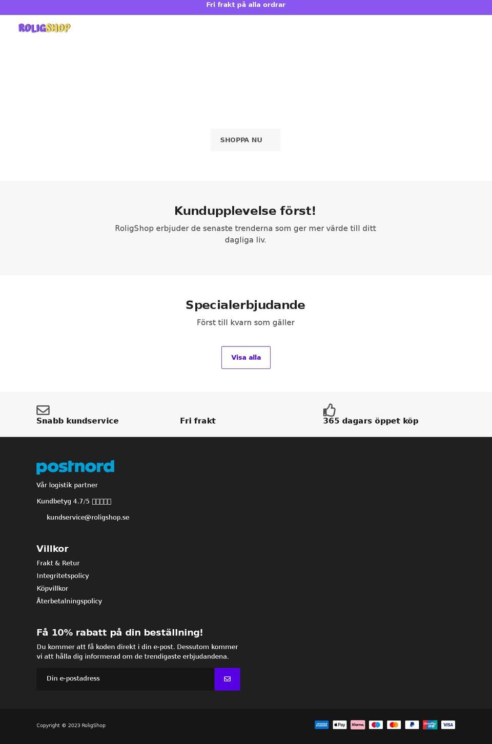 roligshop.se shopify website screenshot