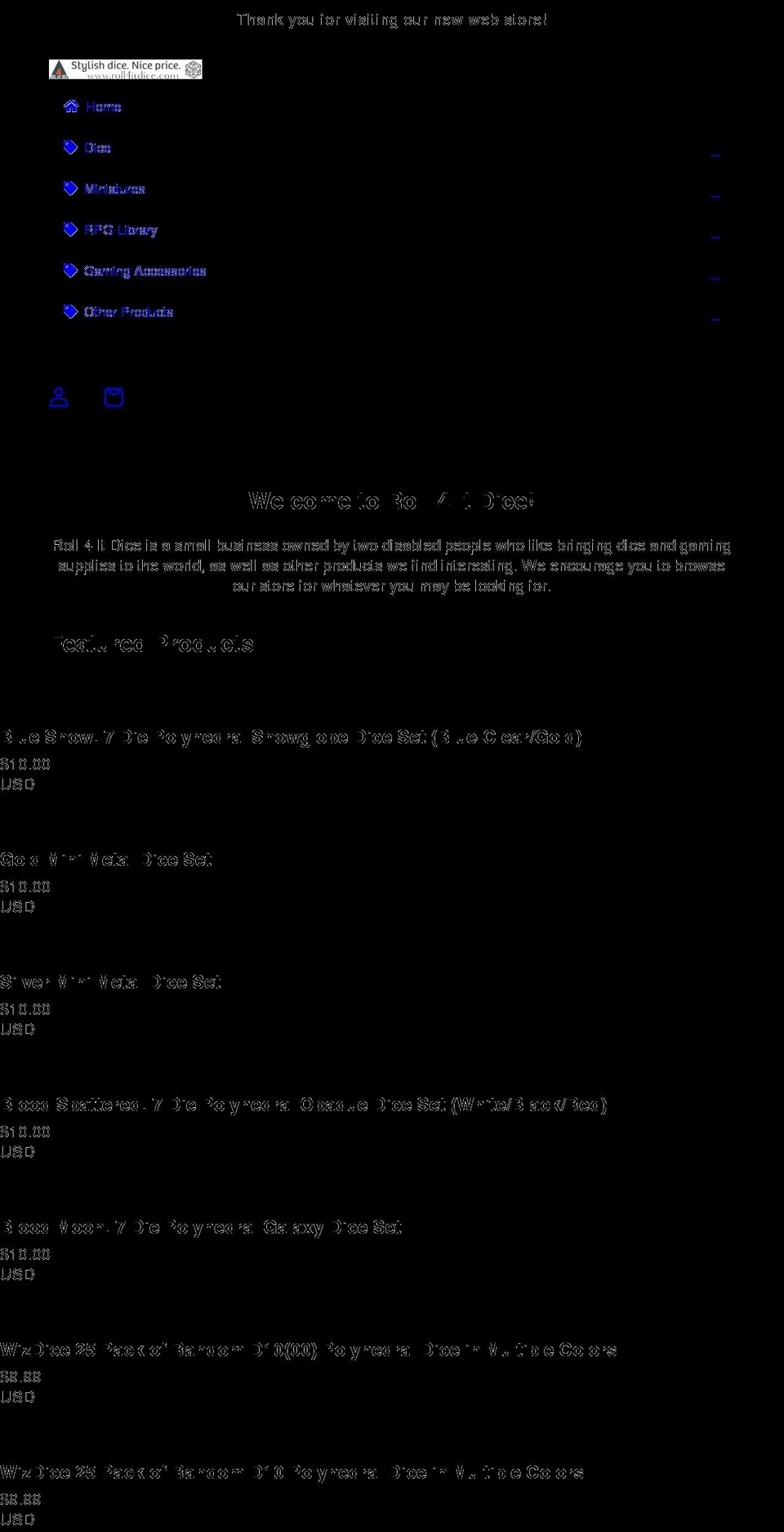roll4itdice.com shopify website screenshot