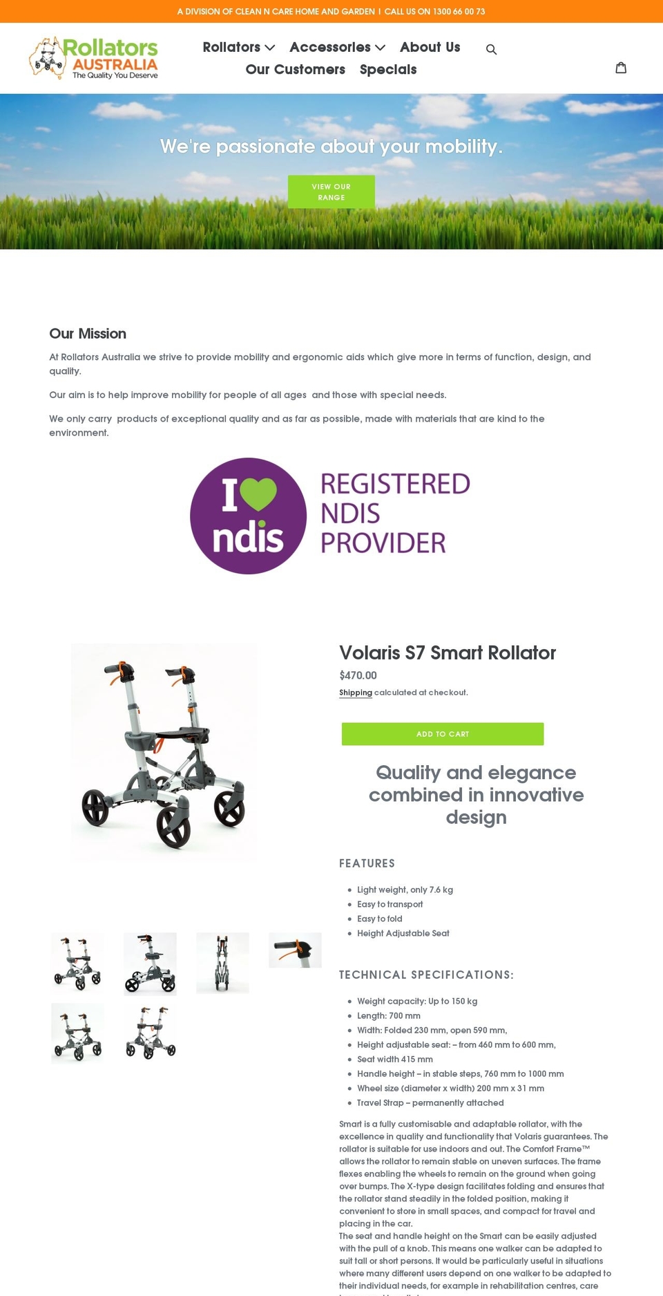 rollators.com.au shopify website screenshot