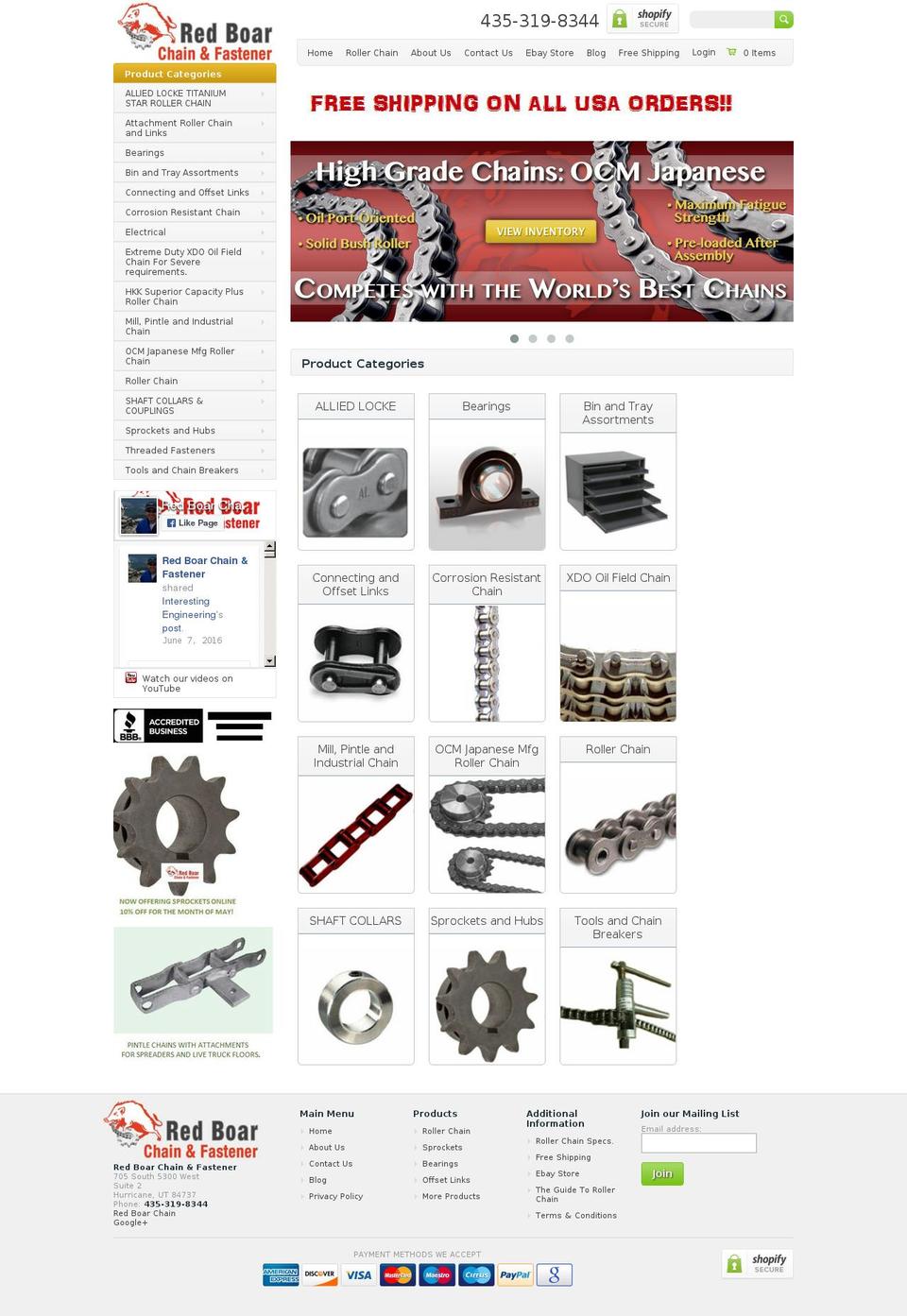 rollerchainsizechart.com shopify website screenshot