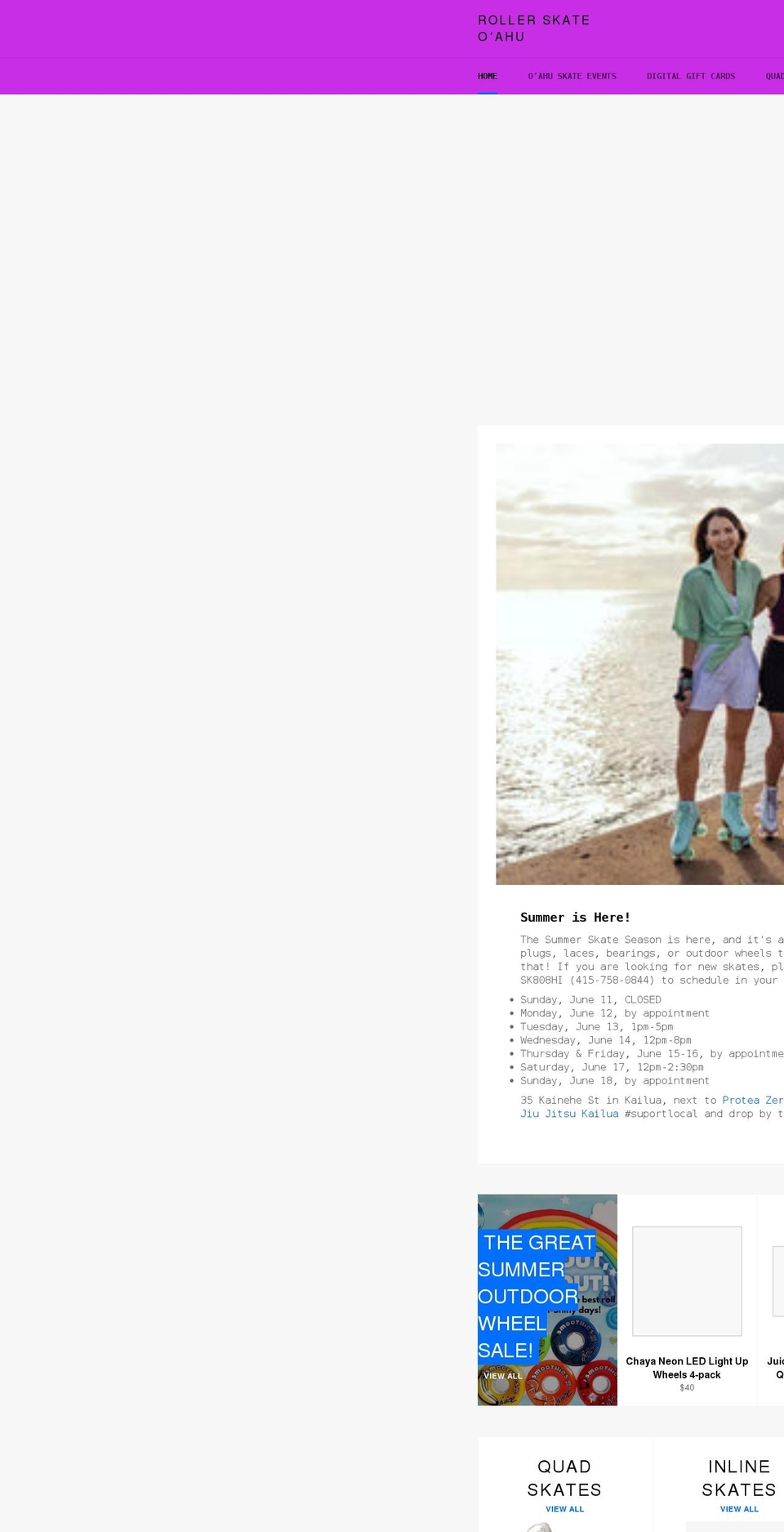 rollerskateoahu.com shopify website screenshot