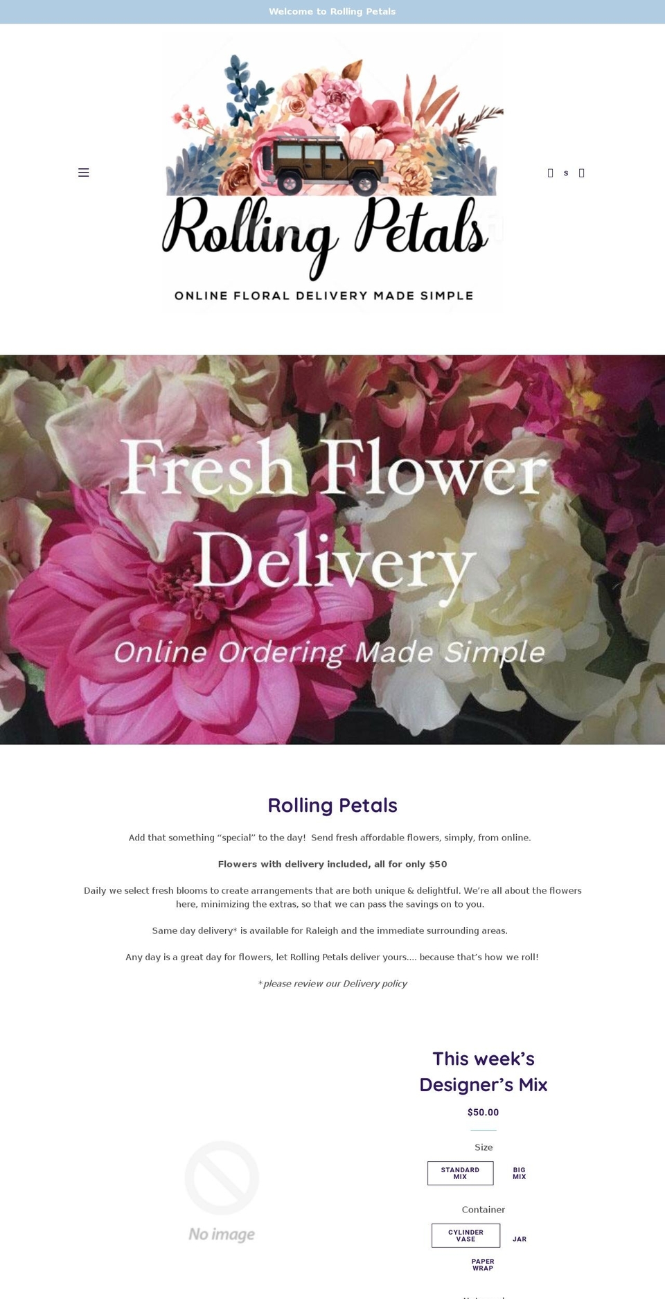 rollingpetals.com shopify website screenshot
