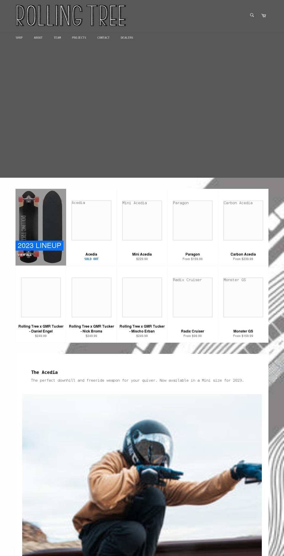 rollingtreeskate.com shopify website screenshot