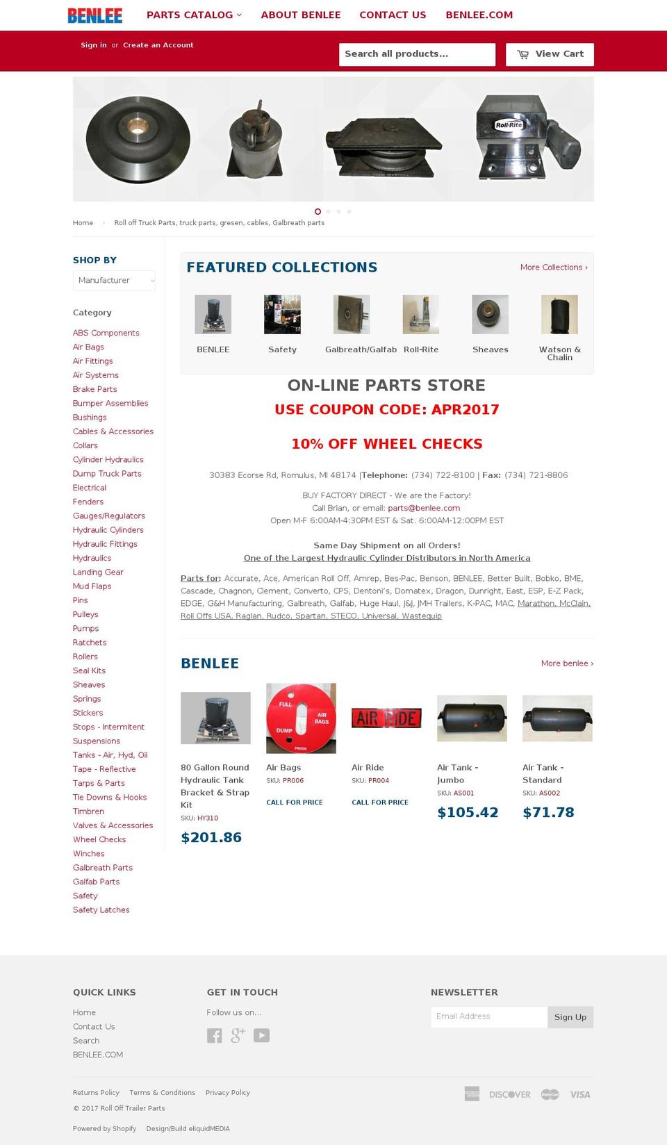 rollofftrucktrailerparts.com shopify website screenshot