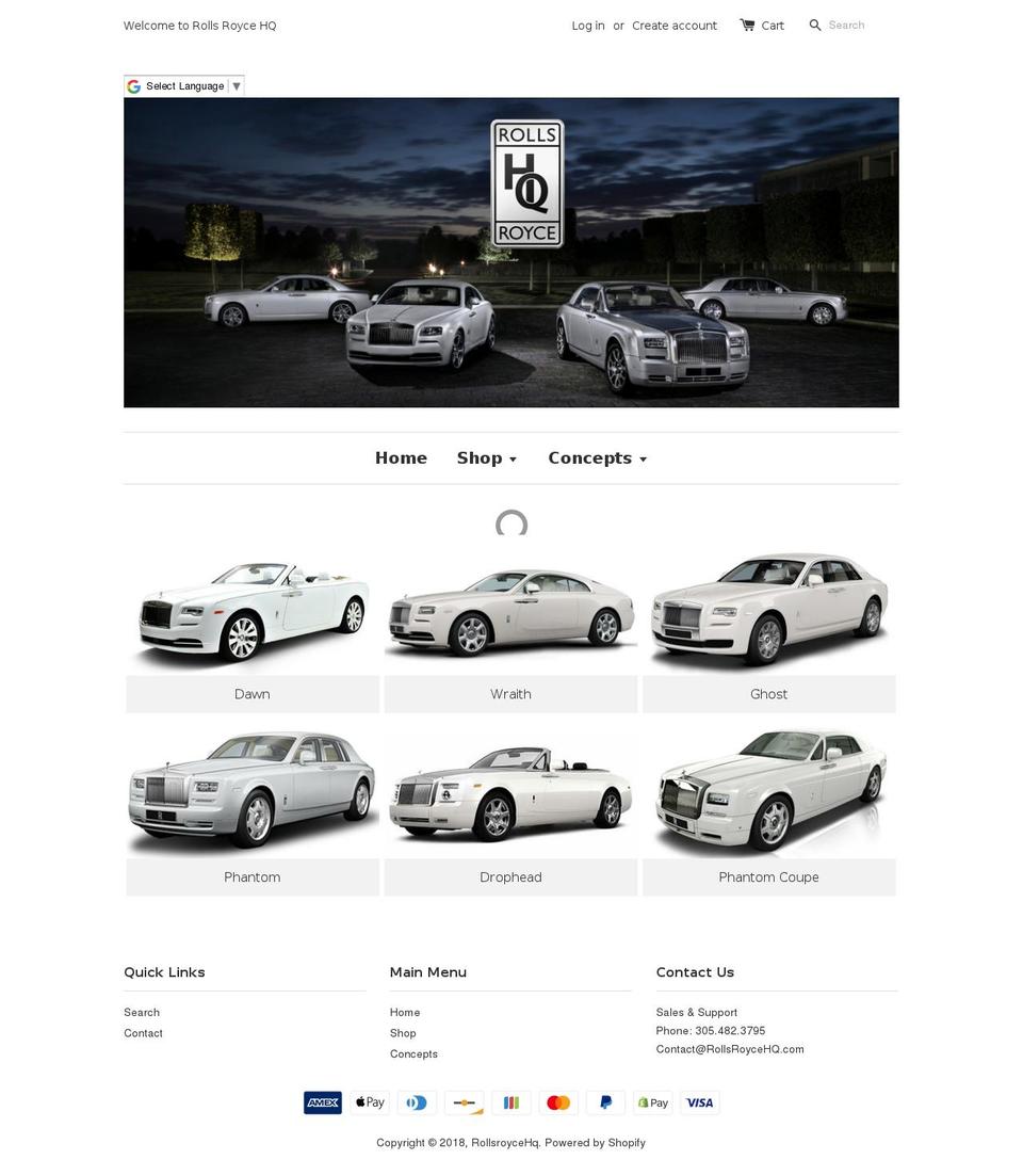 rollsroycehq.com shopify website screenshot