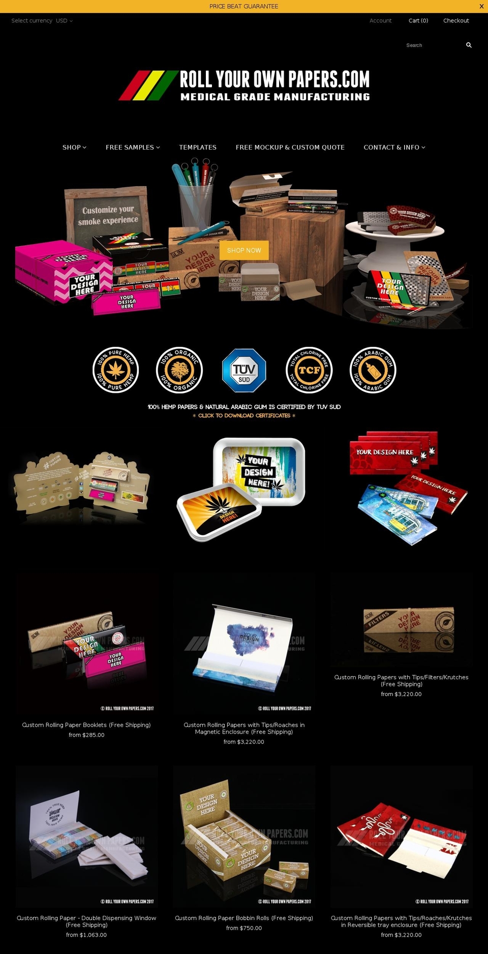 rollyourownpapers.com shopify website screenshot