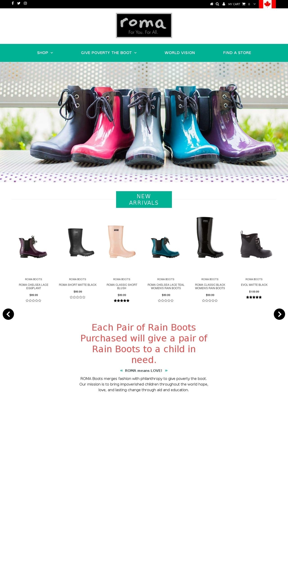 romaboots.ca shopify website screenshot