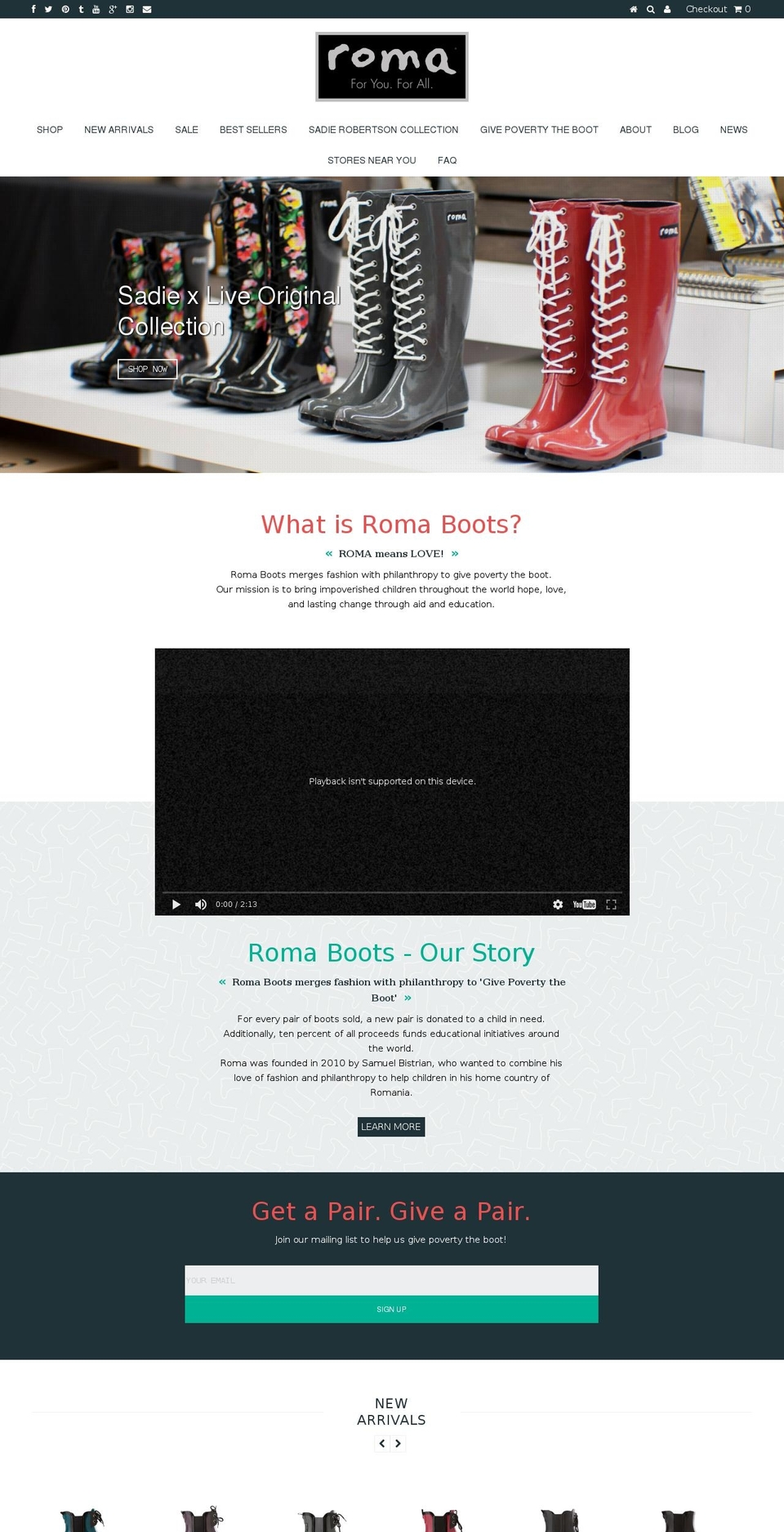 romaboots.com shopify website screenshot