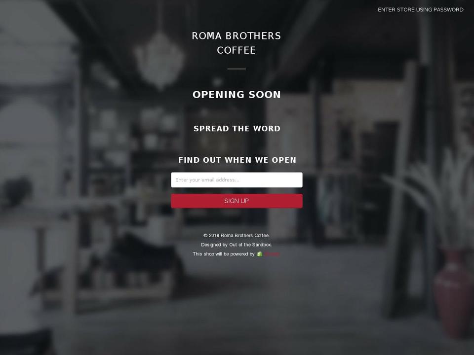 romabrotherscoffee.com — Shopify storefront screenshot
