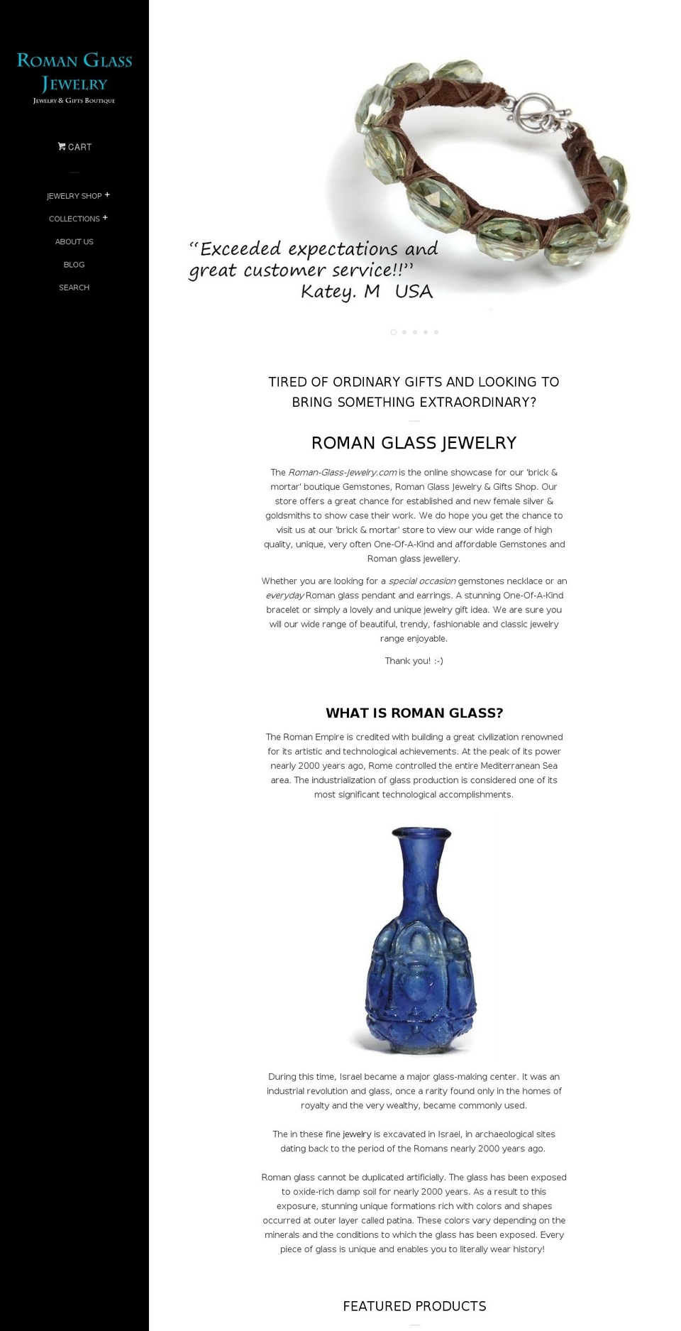 roman-glass-jewelry.com shopify website screenshot