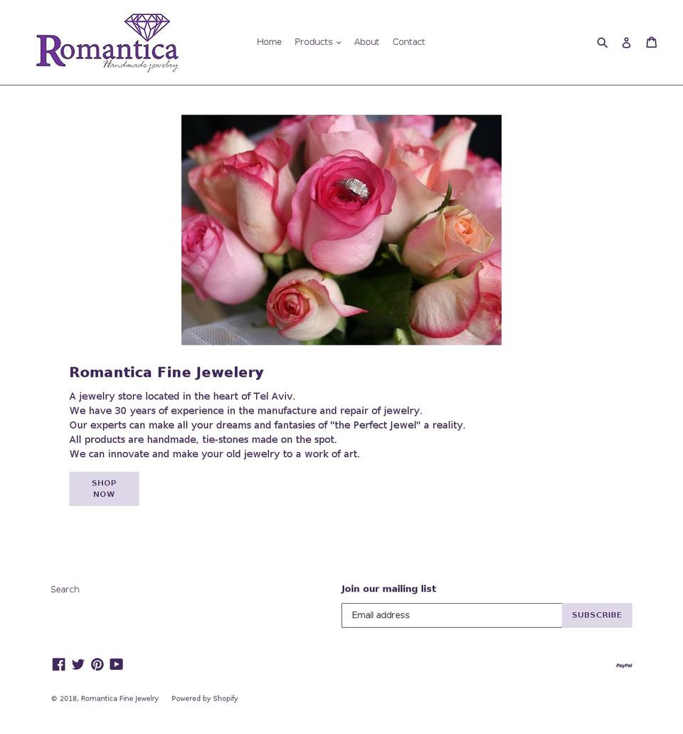 romanticafinejewelry.com — Shopify storefront screenshot
