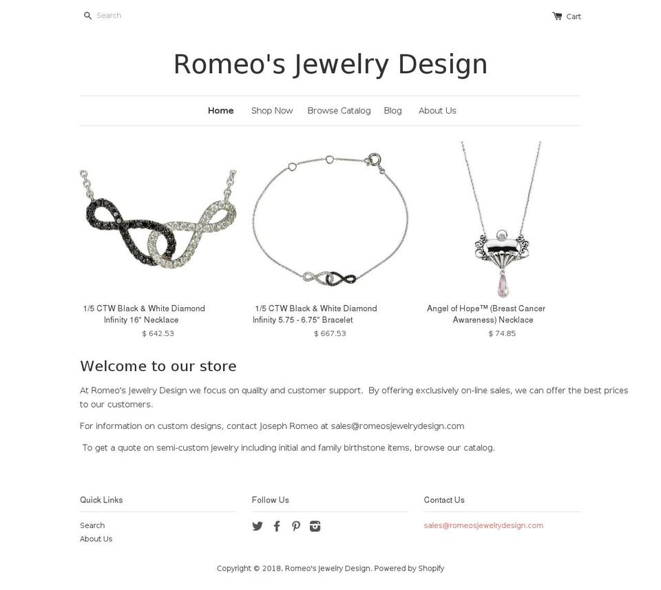 romeosjewelrydesign.com shopify website screenshot