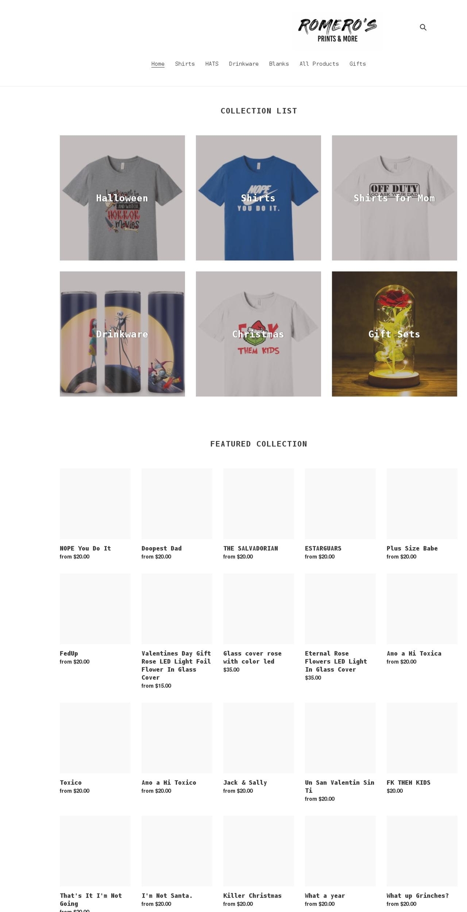 romerosprints.com shopify website screenshot