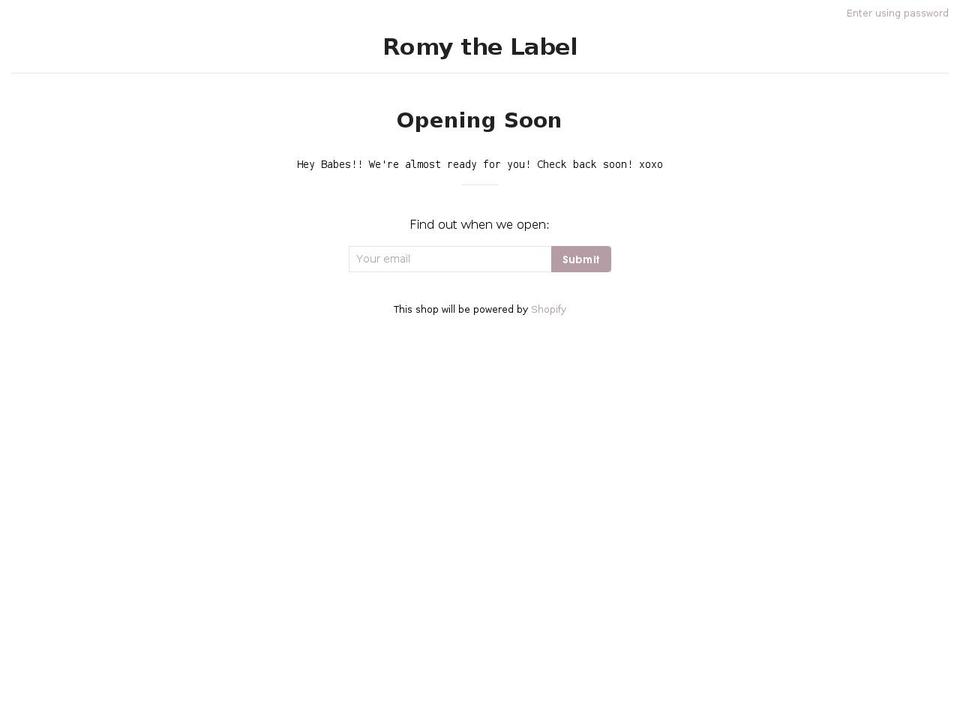 romythelabel.com — Shopify storefront screenshot