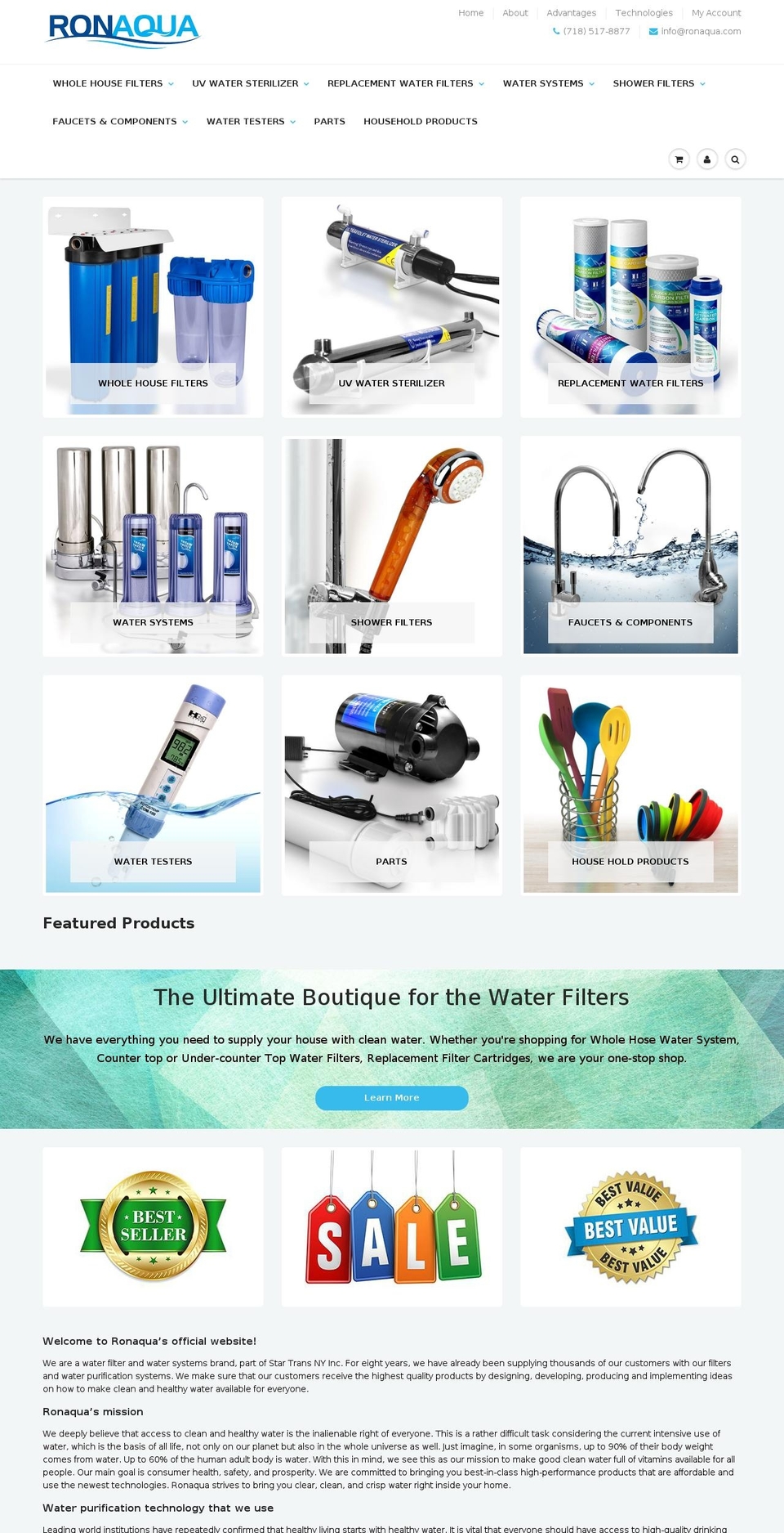ronaqua.com shopify website screenshot