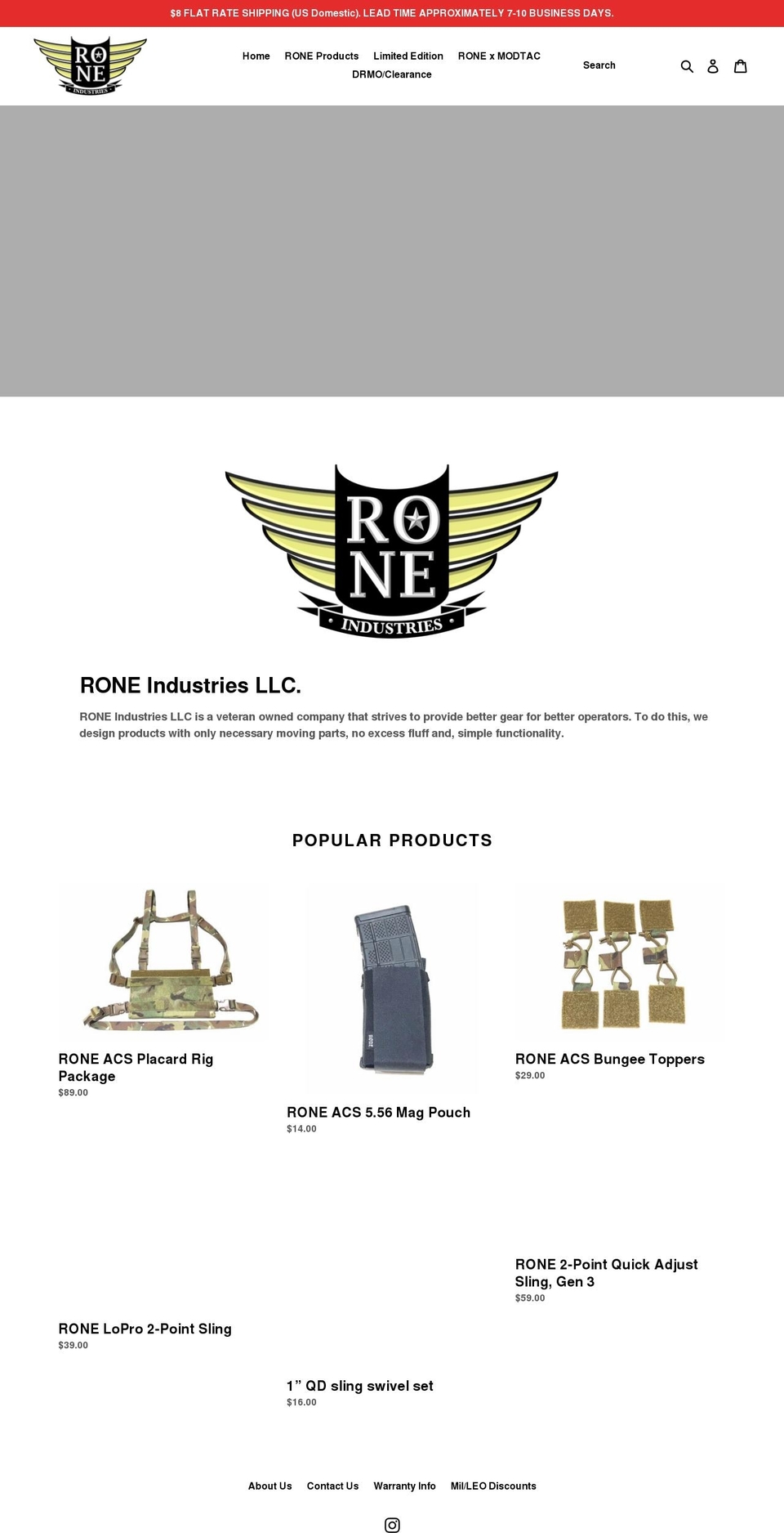 roneindustries.com shopify website screenshot