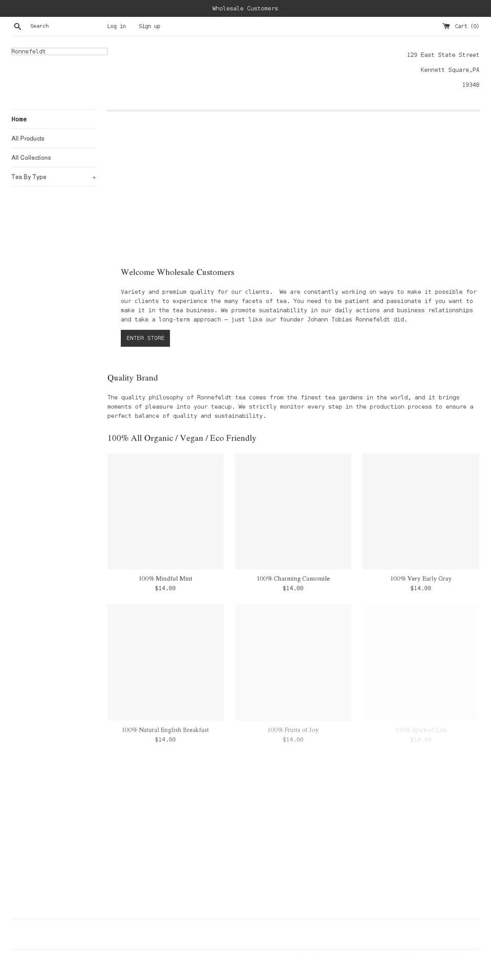 ronnefeldtusa.com shopify website screenshot