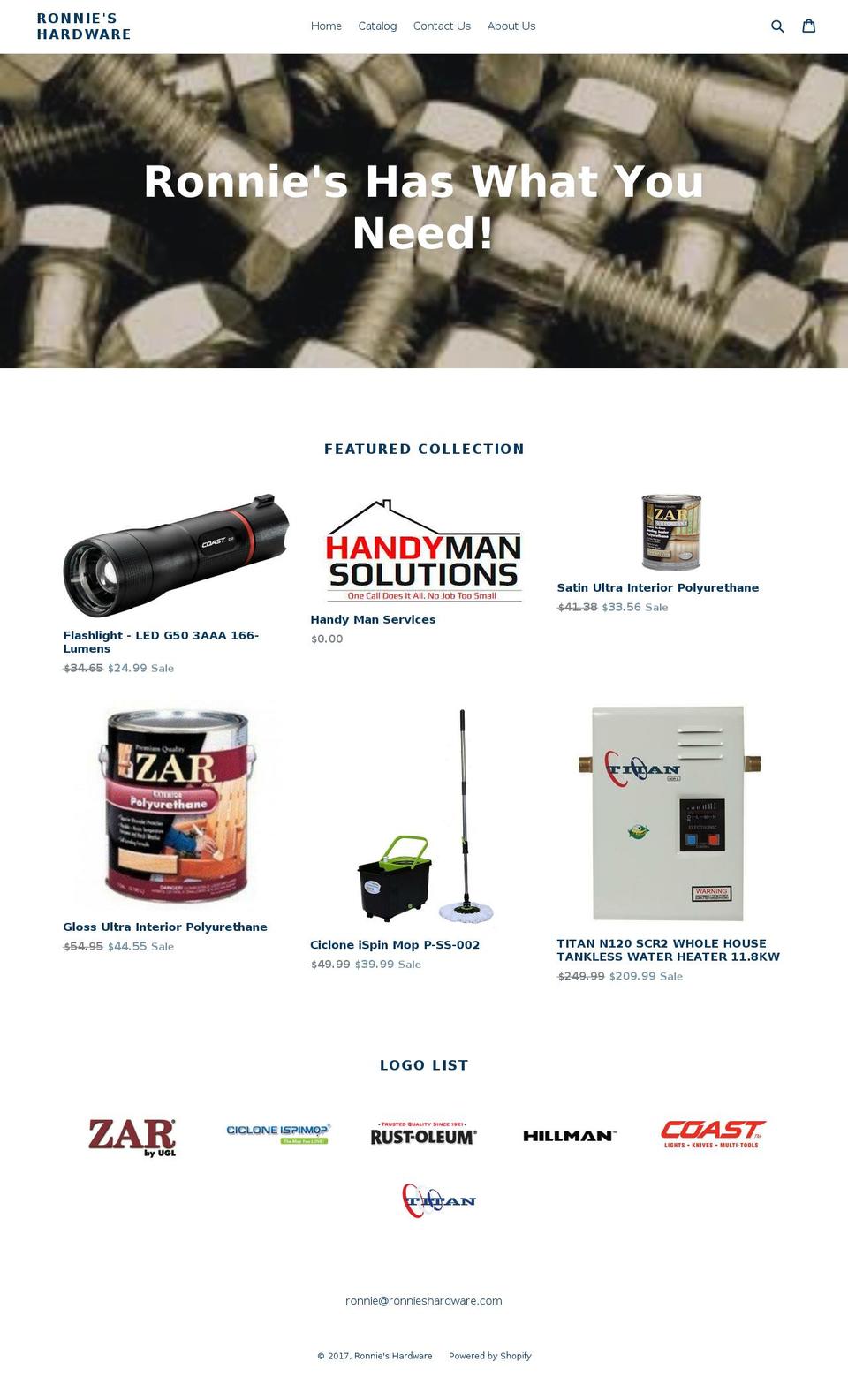 ronnieshardware.com shopify website screenshot