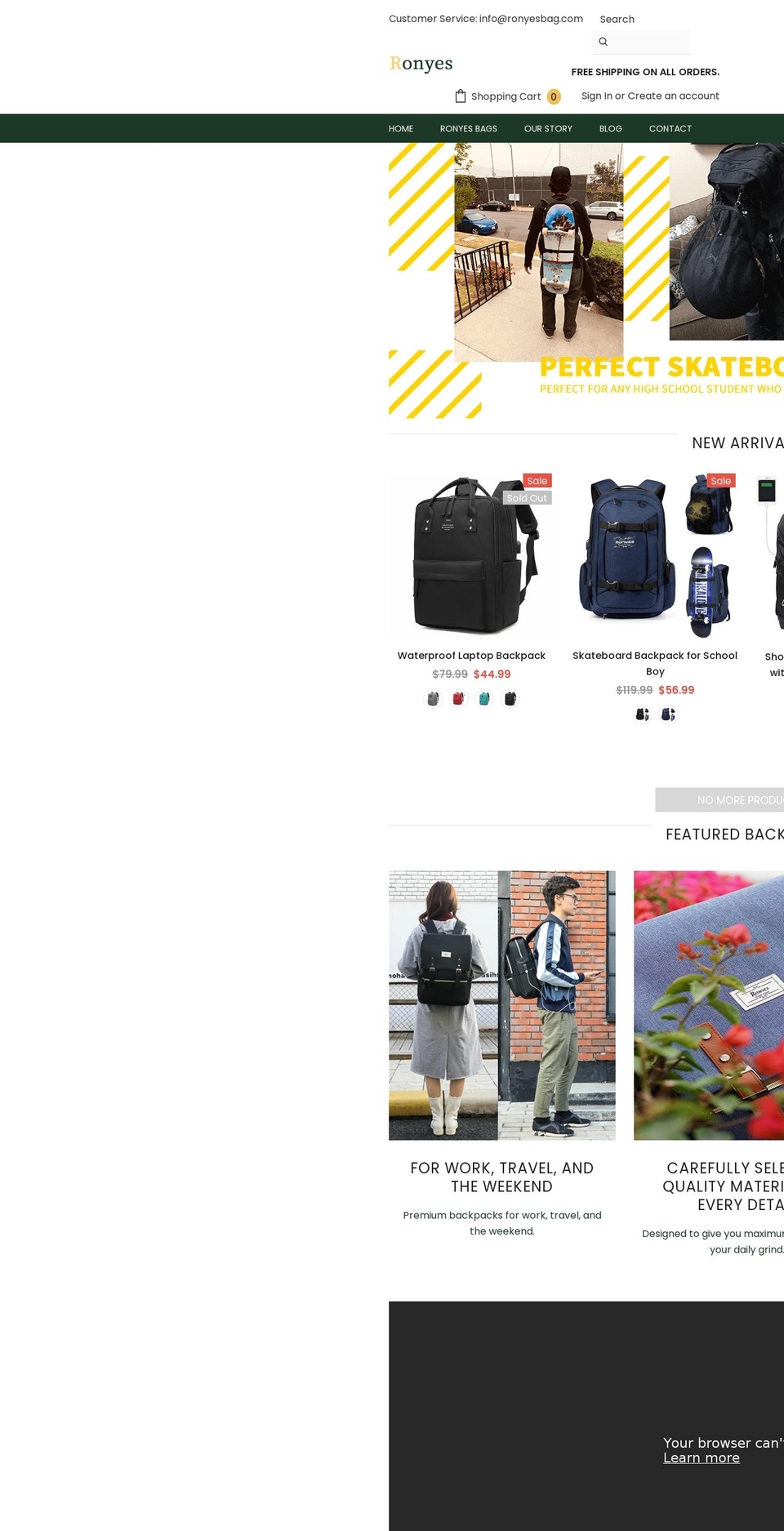 ronyesbag.com shopify website screenshot