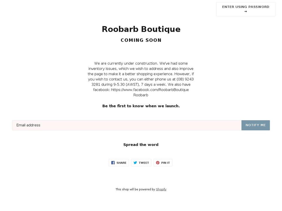 roobarb-boutique.com — Shopify storefront screenshot