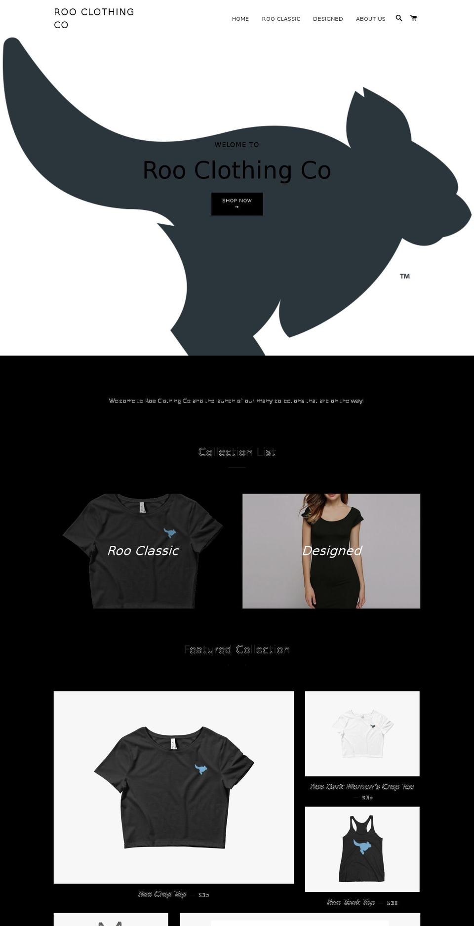 rooclothingco.com shopify website screenshot