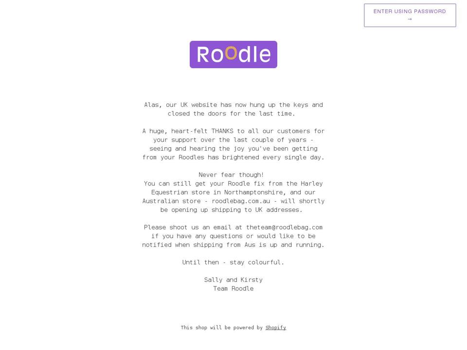 roodlebag.com shopify website screenshot