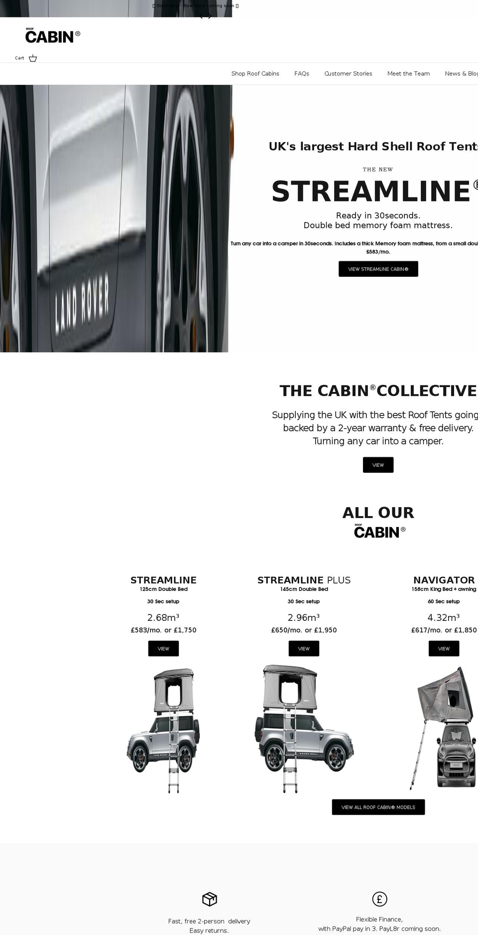 roofcabin.co.uk shopify website screenshot