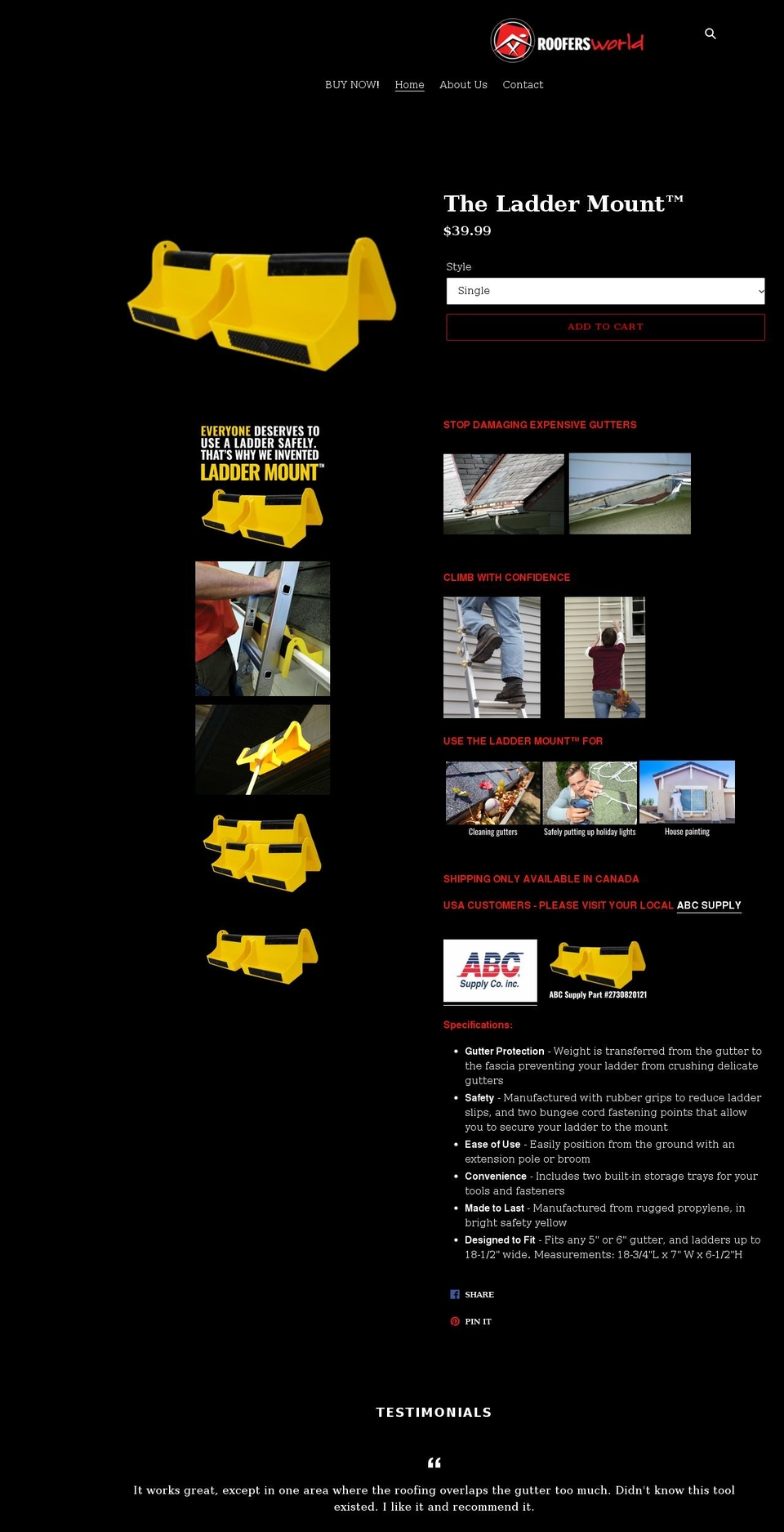roofersworldstore.com shopify website screenshot