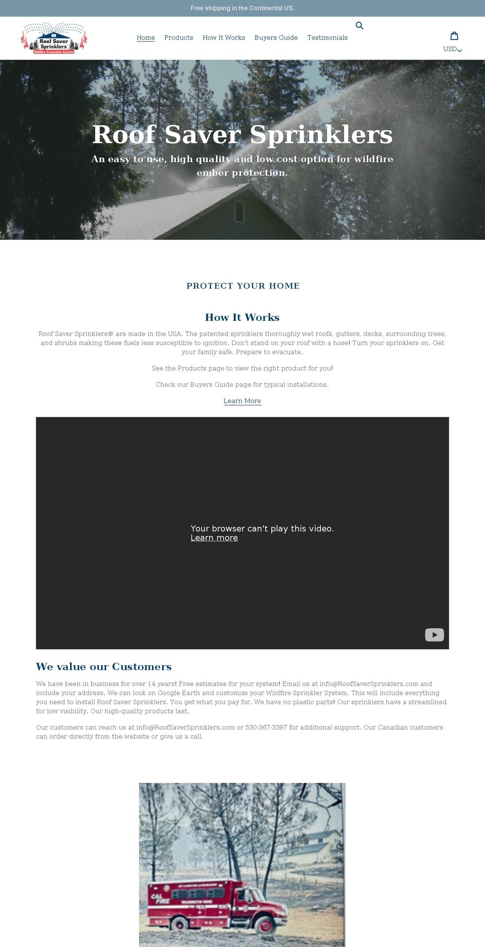 roofsaversprinklers.com shopify website screenshot