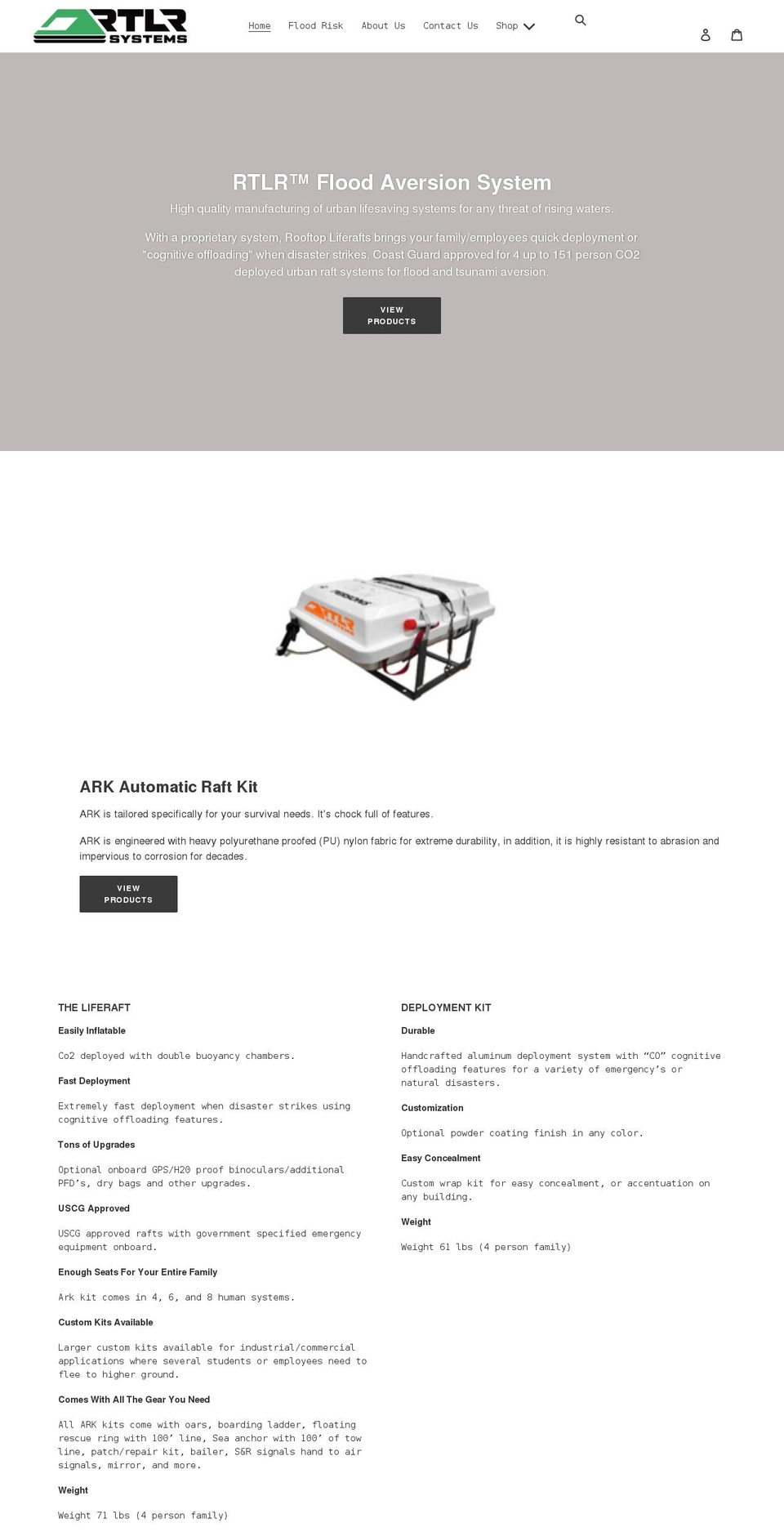 rooftopliferafts.com shopify website screenshot