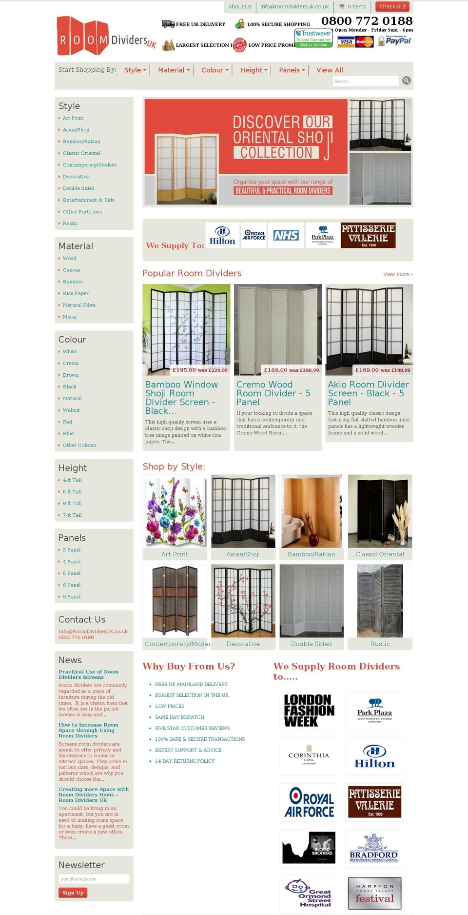 Radiance Shopify theme site example roomdividersuk.co.uk