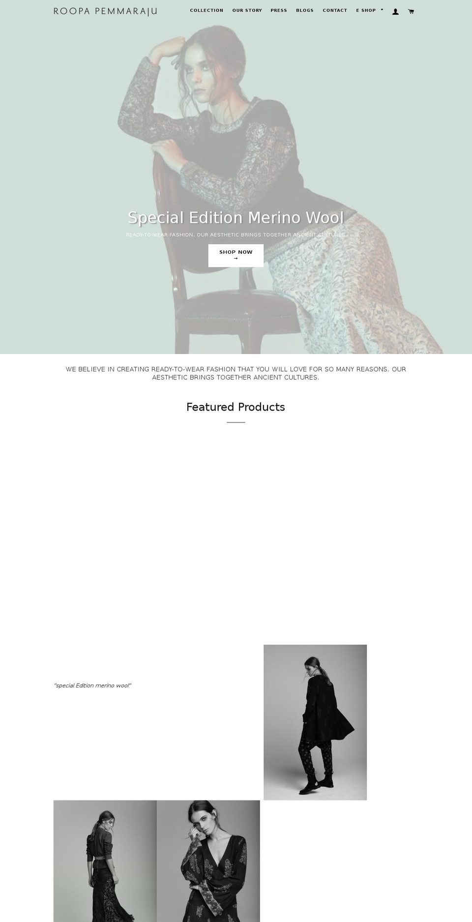 roopapemmaraju.com shopify website screenshot