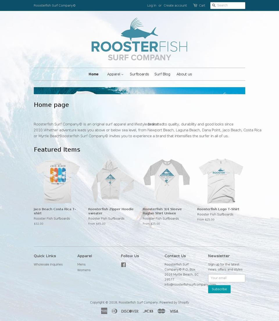 roosterfishsurfcompany.com shopify website screenshot