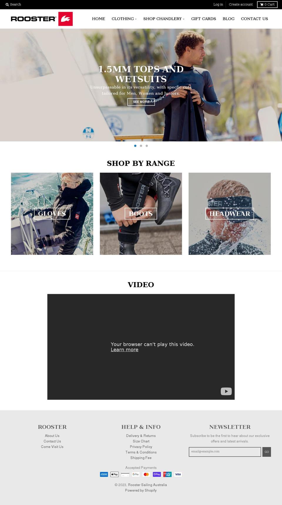 roostersailing.com.au shopify website screenshot