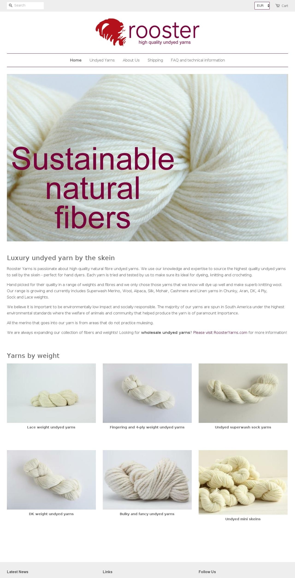 roosterundyedyarns.com shopify website screenshot