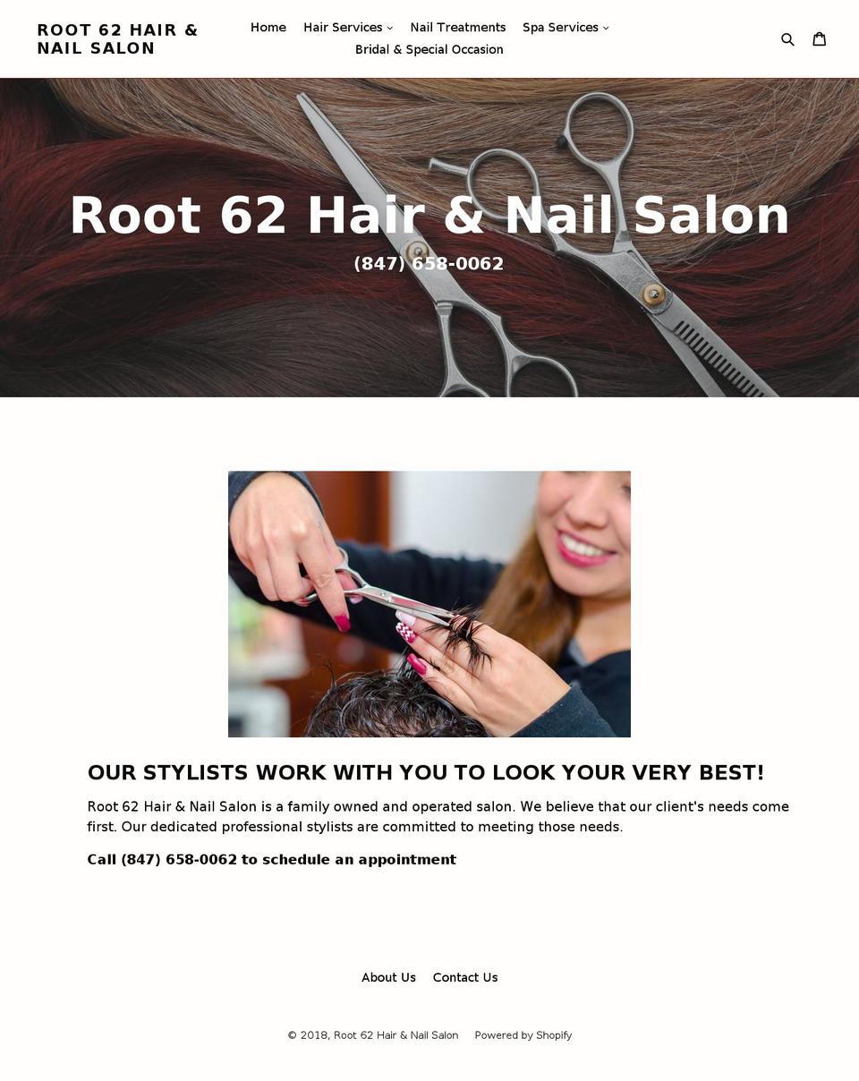 root62hairsalon.com shopify website screenshot