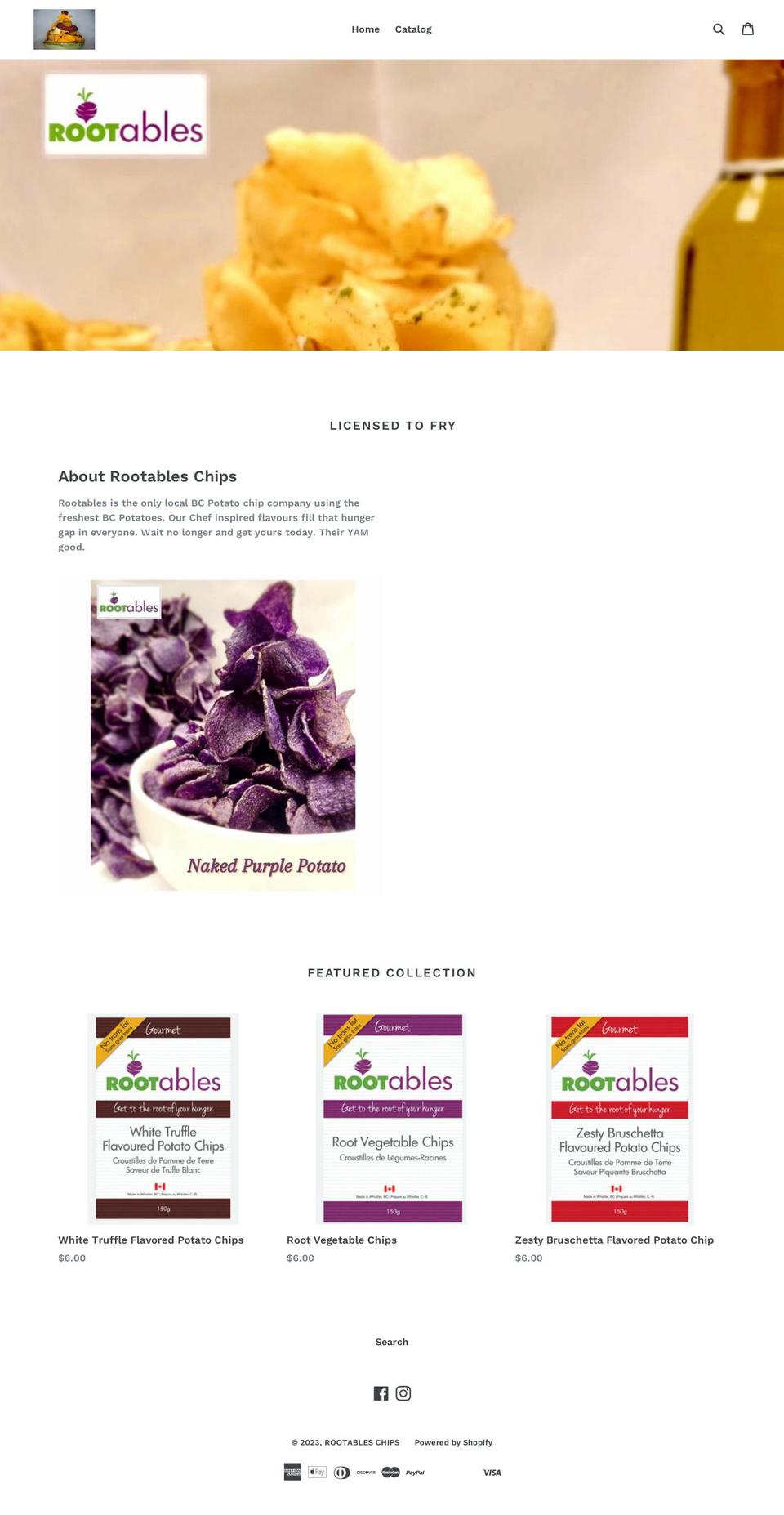 rootableschips.com shopify website screenshot