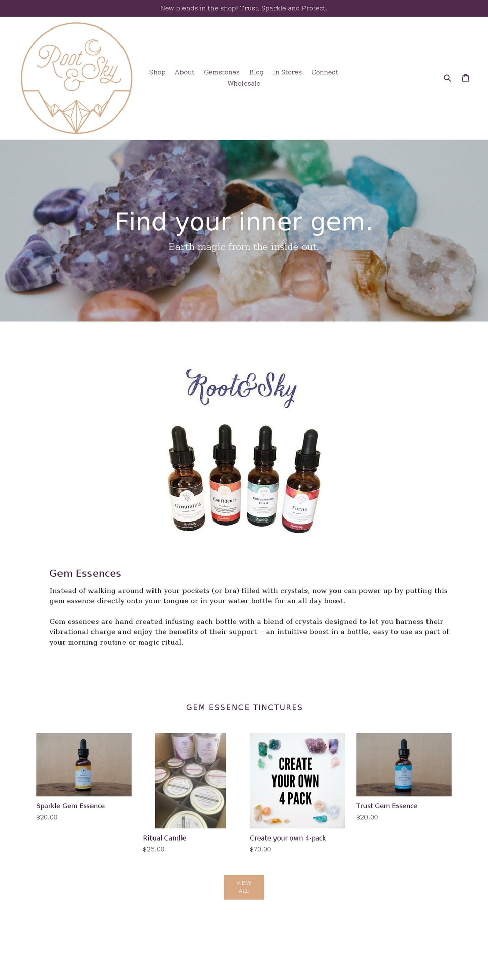 rootandskyshop.com shopify website screenshot