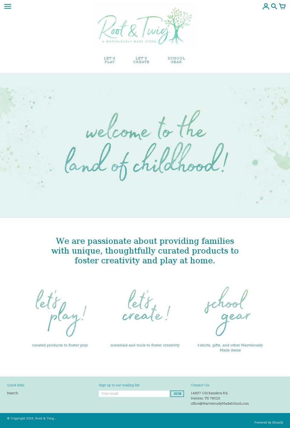 rootandtwigstore.com shopify website screenshot