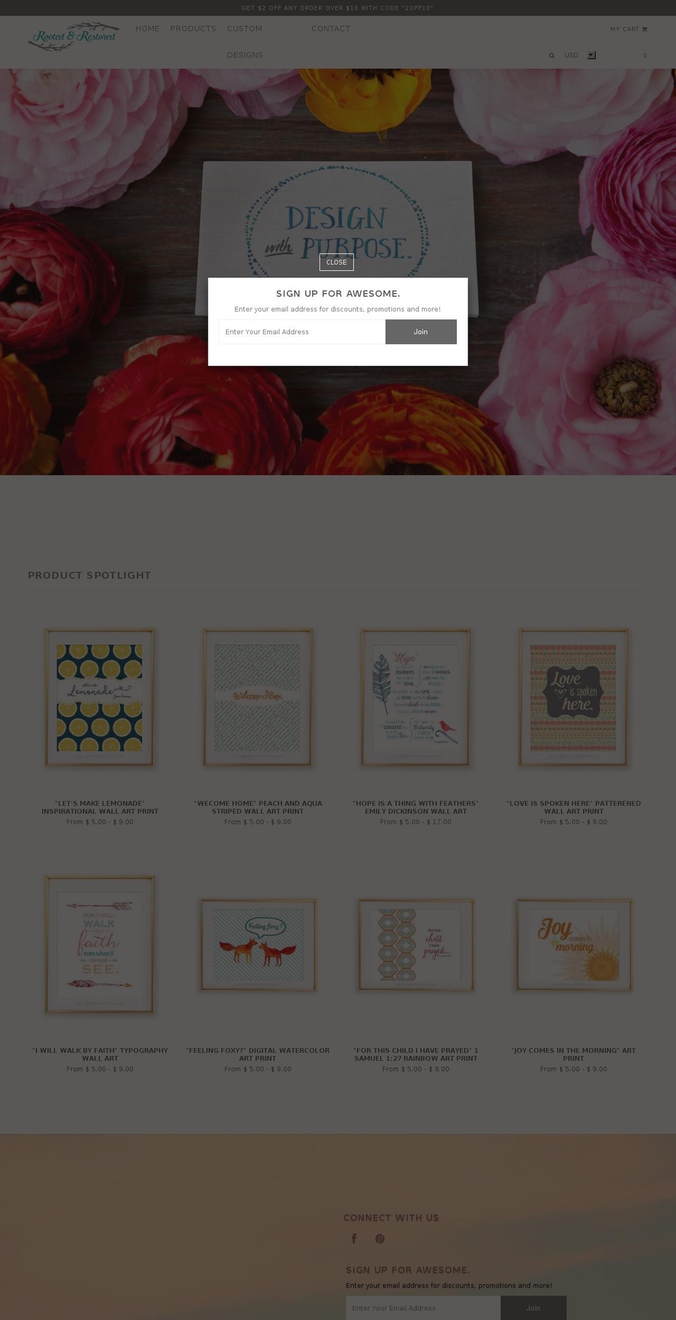 rootedandrestored.com shopify website screenshot