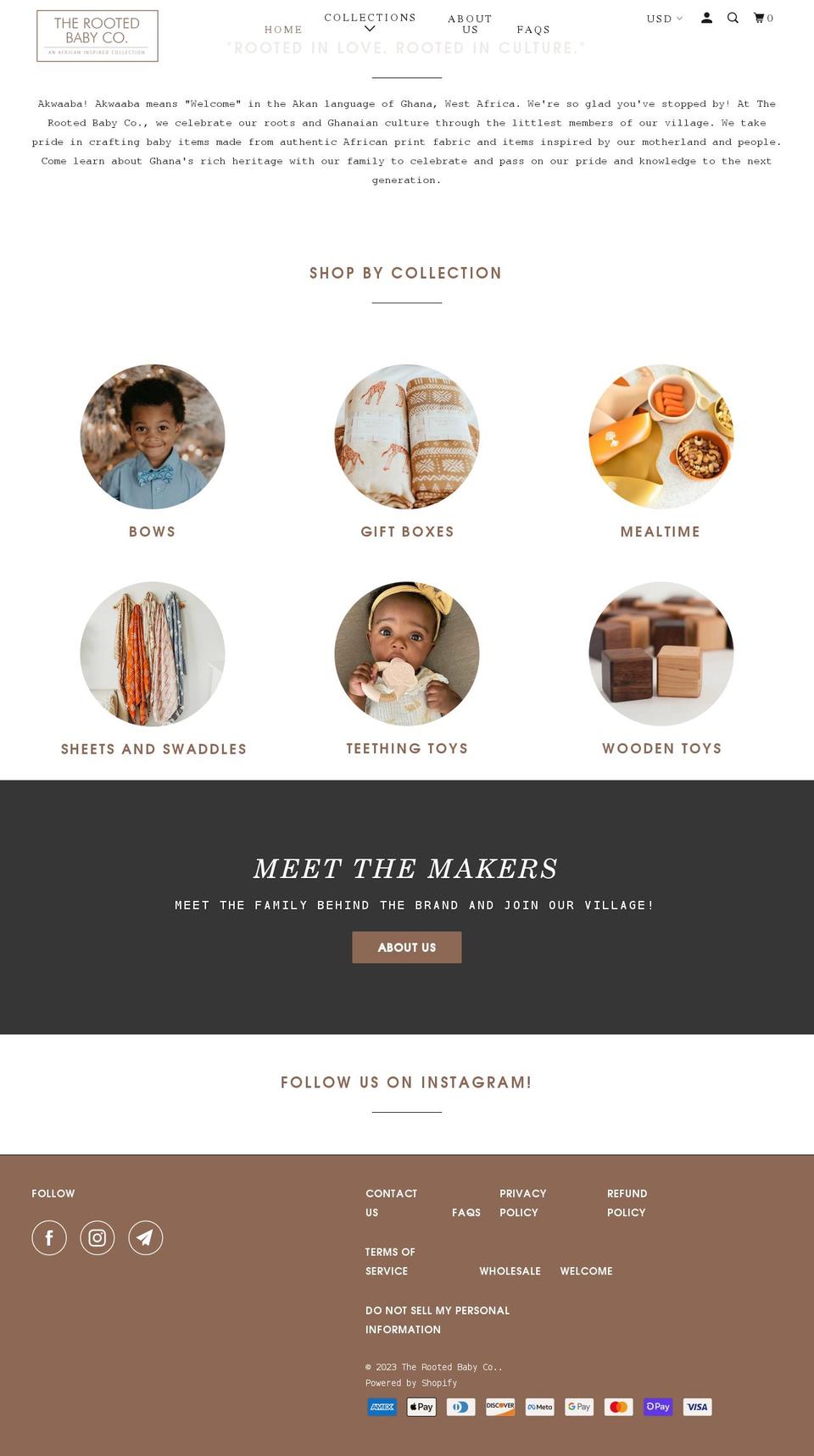 rootedbabyco.com shopify website screenshot
